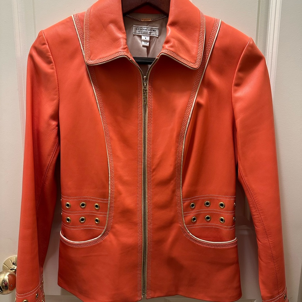 St. John Vibrant Orange Leather Jacket